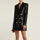 Sequined double-breasted mini dress in black