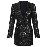 Sequined double-breasted mini dress in black