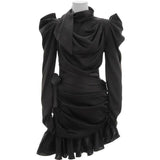 Chelsea puff sleeved ruffled mini dress in black