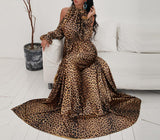 Leopard halter slit gown