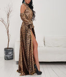 Leopard halter slit gown