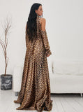 Leopard halter slit gown