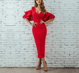 Dionne ruffled sleeves maxi dress in red