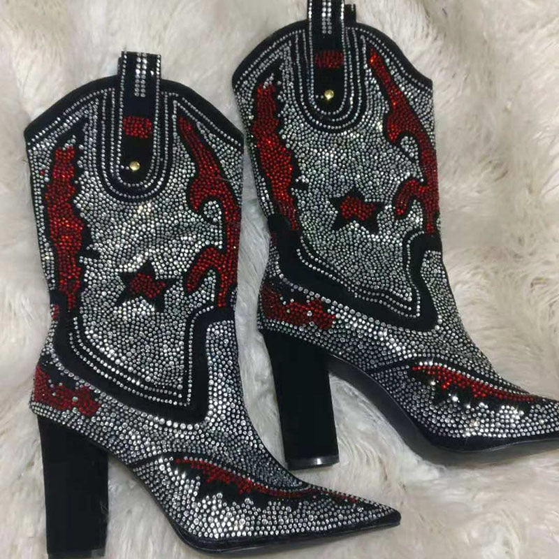 Cowgirl rhinestones embellished boots