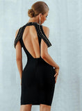 Giordana black mini dress with beaded neckline