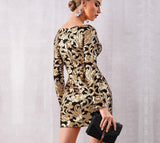 Black'n'gold long-sleeved mini dress with sequined patchwork