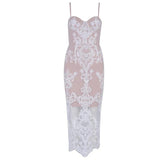 Riley bodycon lace maxi dress in apricot white