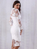 Grace bodycon mesh and lace white midi dress