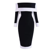 Duchess off-shoulder black and white midi dress