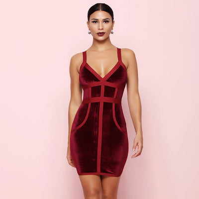 Burgundy velvet strapped mini dress