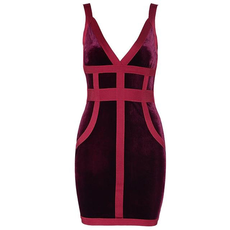 Burgundy velvet strapped mini dress