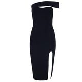 One-shoulder irregular bodycon midi dress