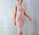 LADY lace midi dress in pink beige