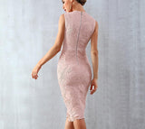 LADY lace midi dress in pink beige
