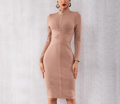 Bodycon bandage midi dress in powder pink