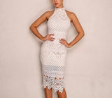 Belleza halter lace midi dress in white