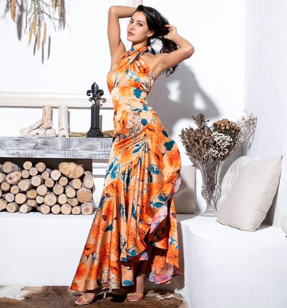 Leona satin floral gown