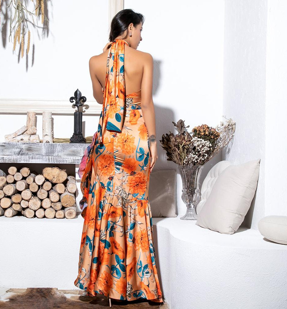 Leona satin floral gown