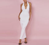 Brenda halter bodycon white maxi dress