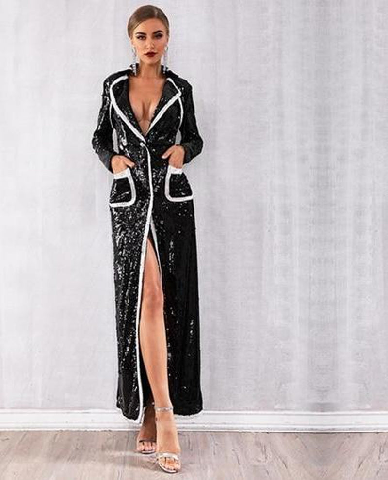 SEQUINED GOWN IN BLACK