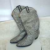 Rhinestones embellished mid-boots