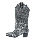 Rhinestones embellished mid-boots