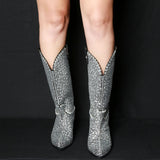 Rhinestones embellished mid-boots