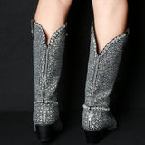Rhinestones embellished mid-boots
