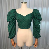 Polka dot puff sleeve top in green
