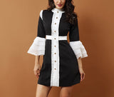 Buttoned mini dress with flare sleeves