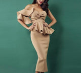 Tulip one-sleeve maxi dress in beige