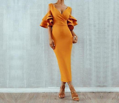 Dionne ruffled sleeves maxi dress in mustard yellow
