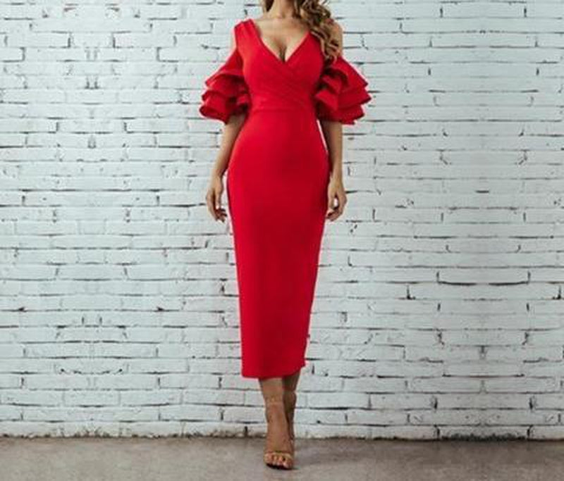 Dionne ruffled sleeves maxi dress in red