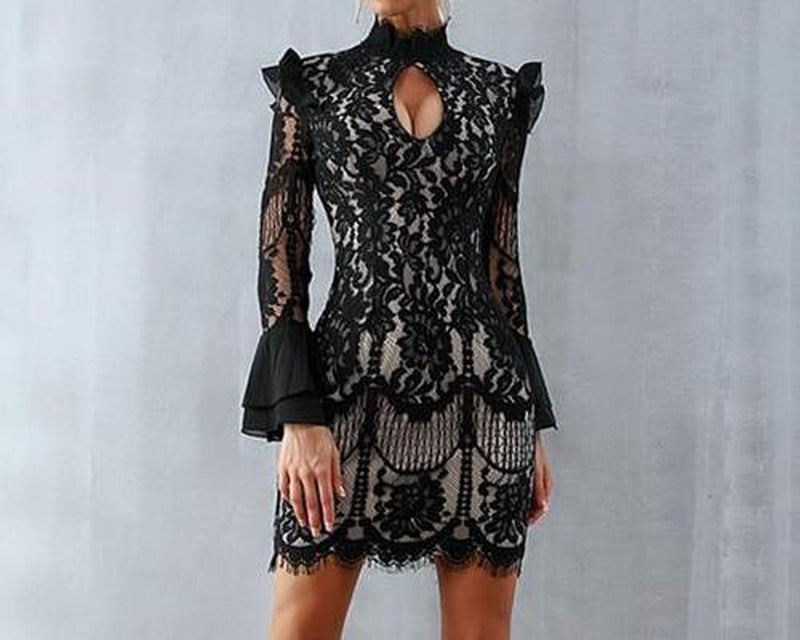 Antoinette turtleneck lace mini dress