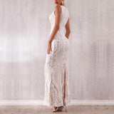 MILDRED white lace maxi dress
