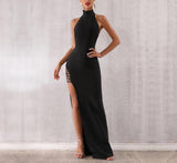 Jolene halter side slit evening gown