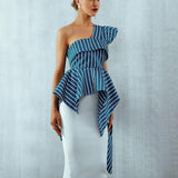 Striped one-shoulder asymmetric top-Primetime Looks
