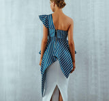 Striped one-shoulder asymmetric top-Primetime Looks