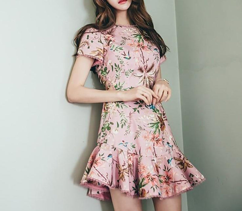 Delilah ruffled floral pink mini dress