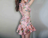 Delilah ruffled floral pink mini dress