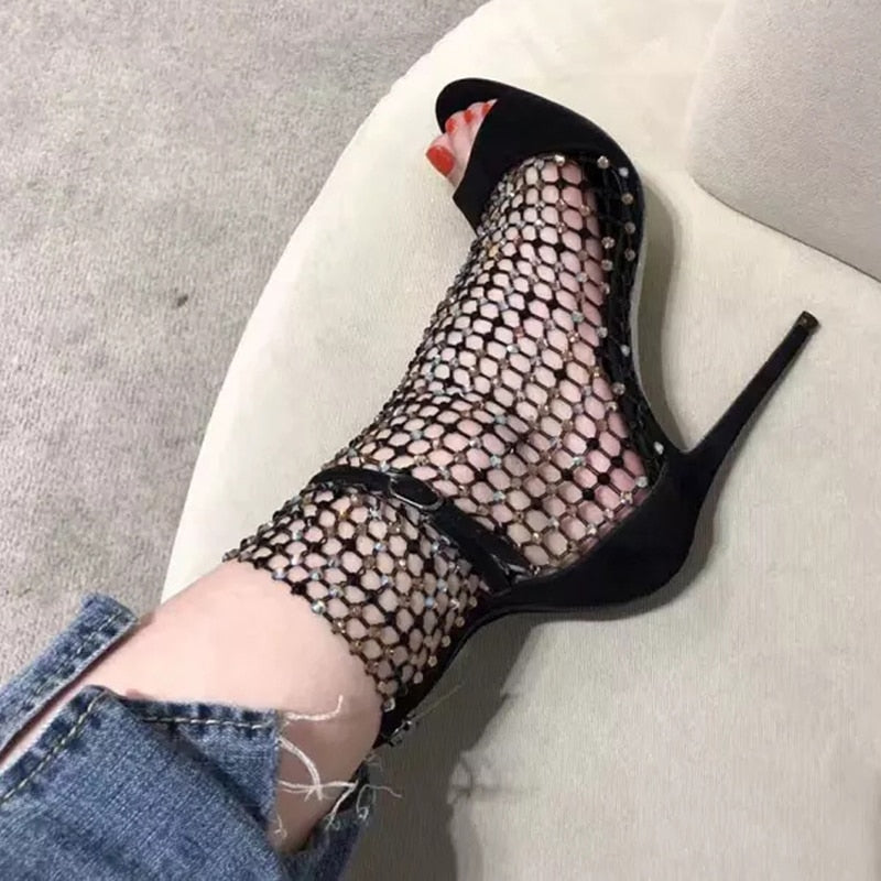 Mesh high-heel sandals