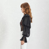 Chiffon puff-sleeve blouse in colors