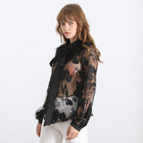 Cazette black mesh blouse with bow