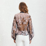 Cazette pink mesh blouse with bow