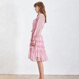 Lolly polka dot pink ruffled midi dress