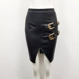 Slit buckle mini skirt