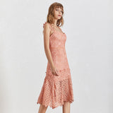 Martina strapped lace midi dress in pink
