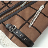 Eco fur and leather jacket in taupe