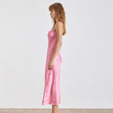 Spaghetti strap silky floral midi dress