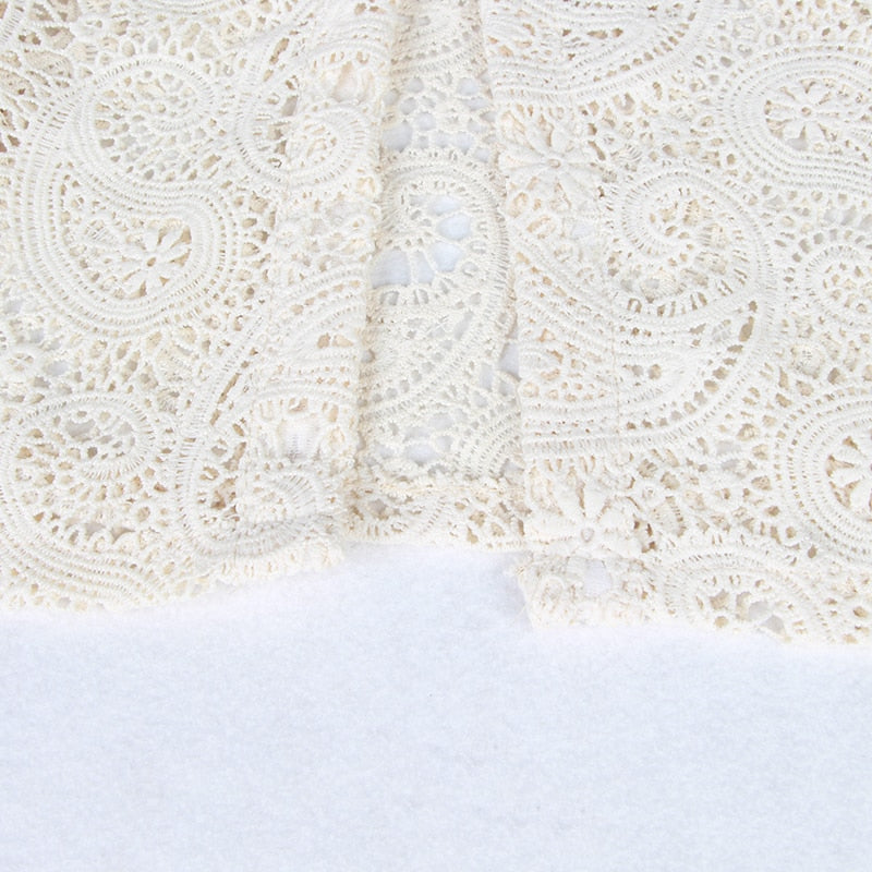 Genovia buttoned lace mini dress in apricot white